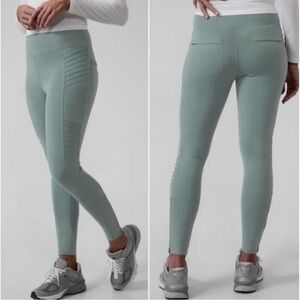 ATHLETA Leggings Delancey Moto Tight Sz Medium Minimalistic Grey Green